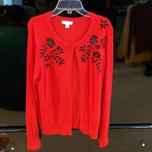 Charter Club sweater. Red. Black adornments.